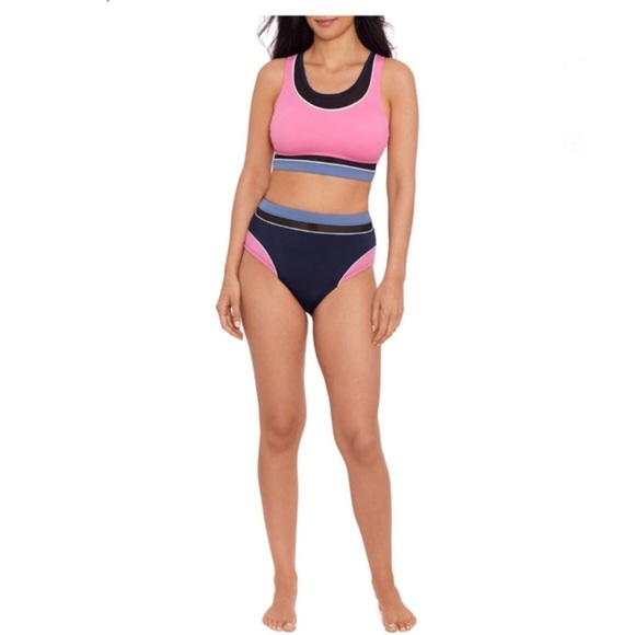 Pink black‎ trim Chlorine Resistant Quick Dry Adjustable Straps Bikini top only - Picture 3 of 4